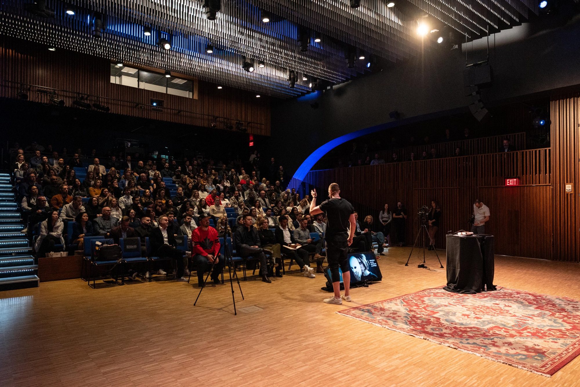 View from the stage: Darren speaking to a packed auditorium
